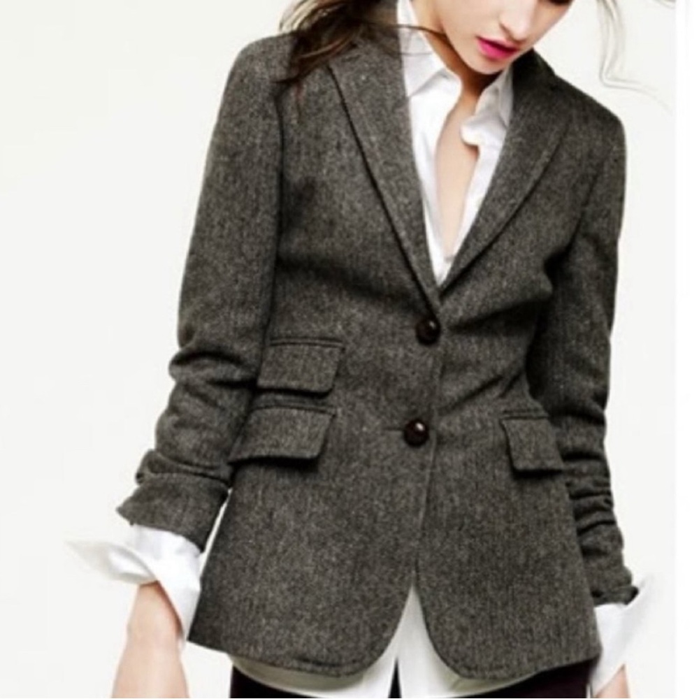 J.Crew Hack-ing Herringbone Blazer Grey Size 4 - Picture 1 of 11